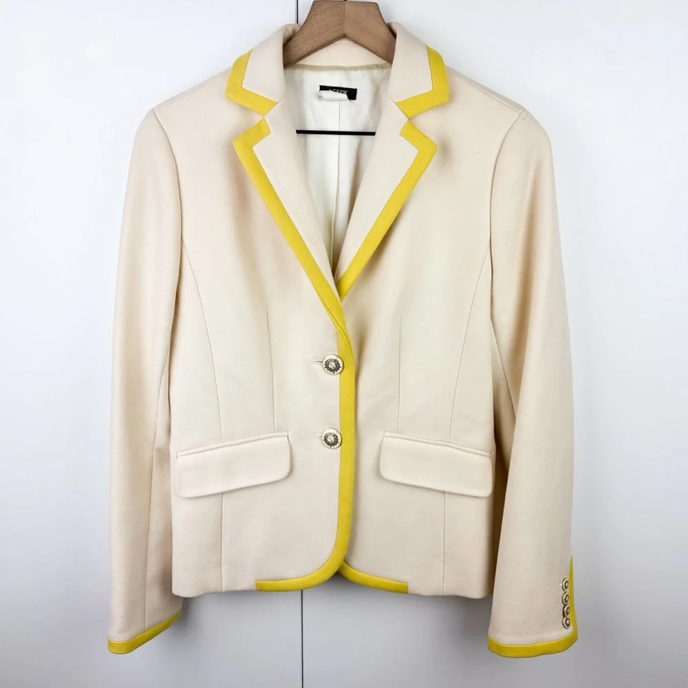 J. Crew 100% Wool Lexington Italian Jacket Pea Coat Blazer Cream Yellow Size 6 - Picture 2 of 10